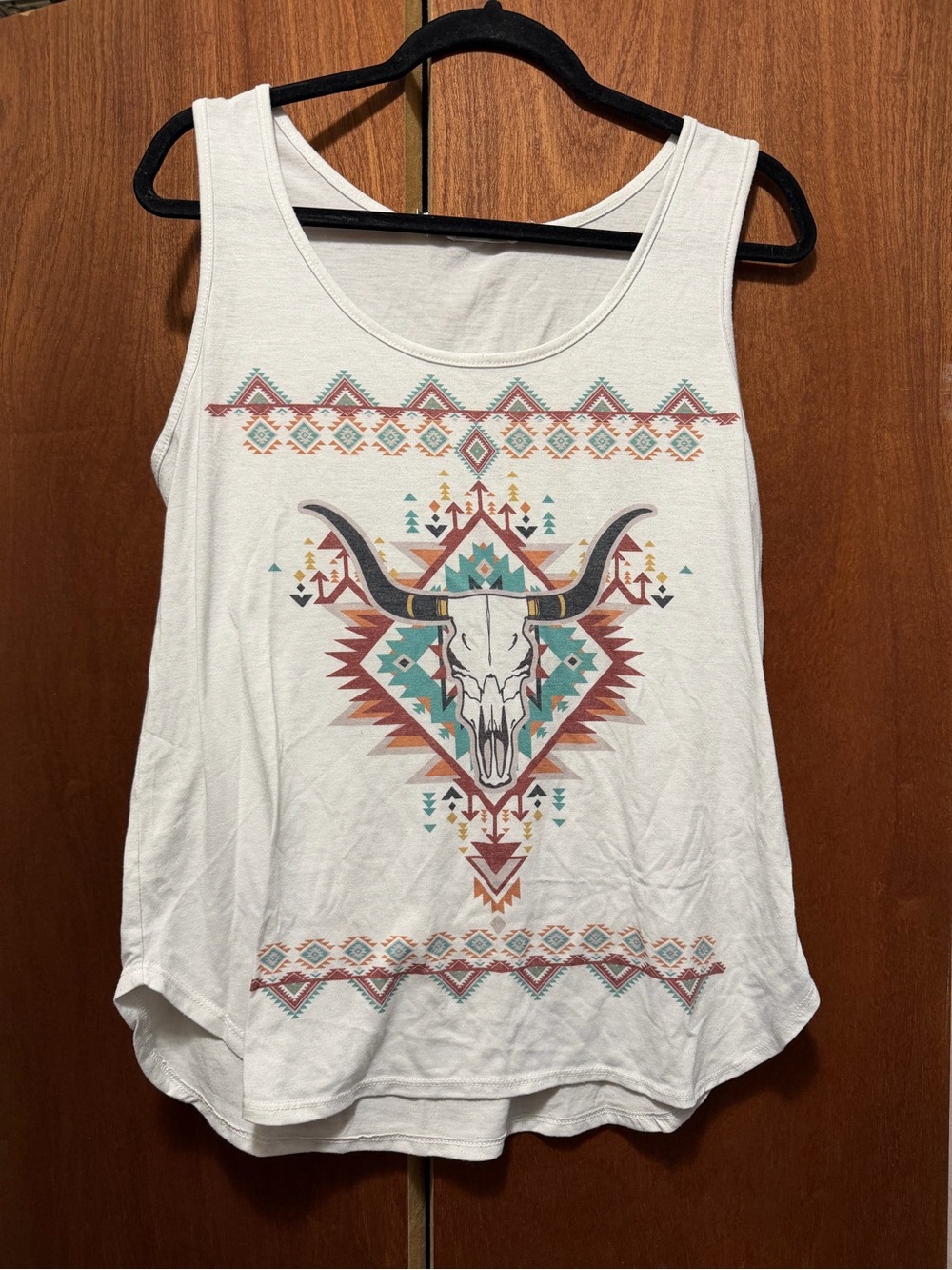 Women’s White Aztec Skull Graphic Tank Top